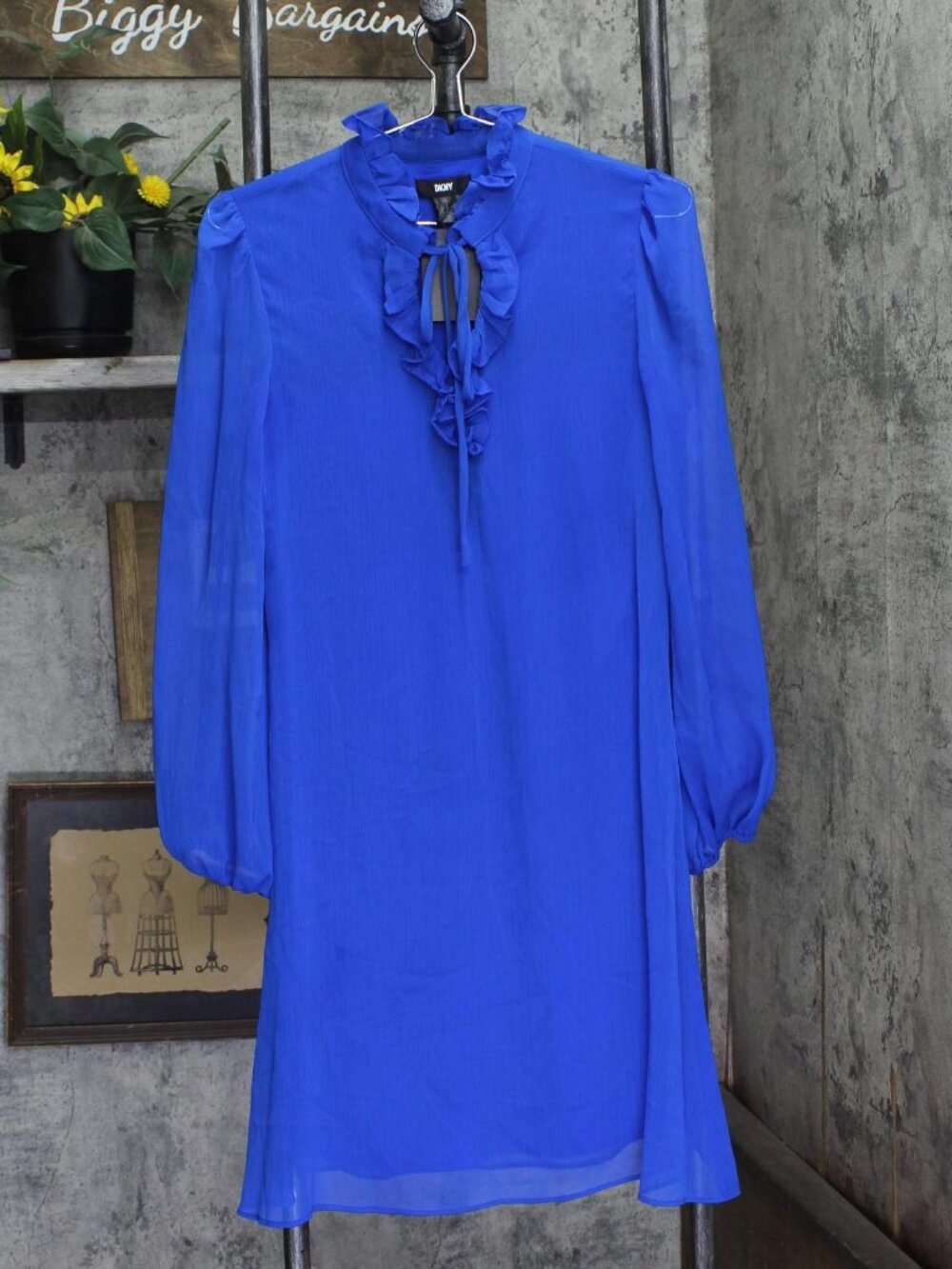 DKNY Womens Ruffled Above Knee Sheath Dress DD1JI167 Blue 6